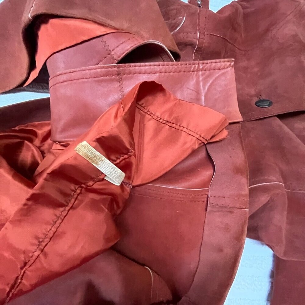 Vintage Kyller Of Sweden Womens Button Down Belted Leather Coat Jacket Brown - Picture 11 of 11